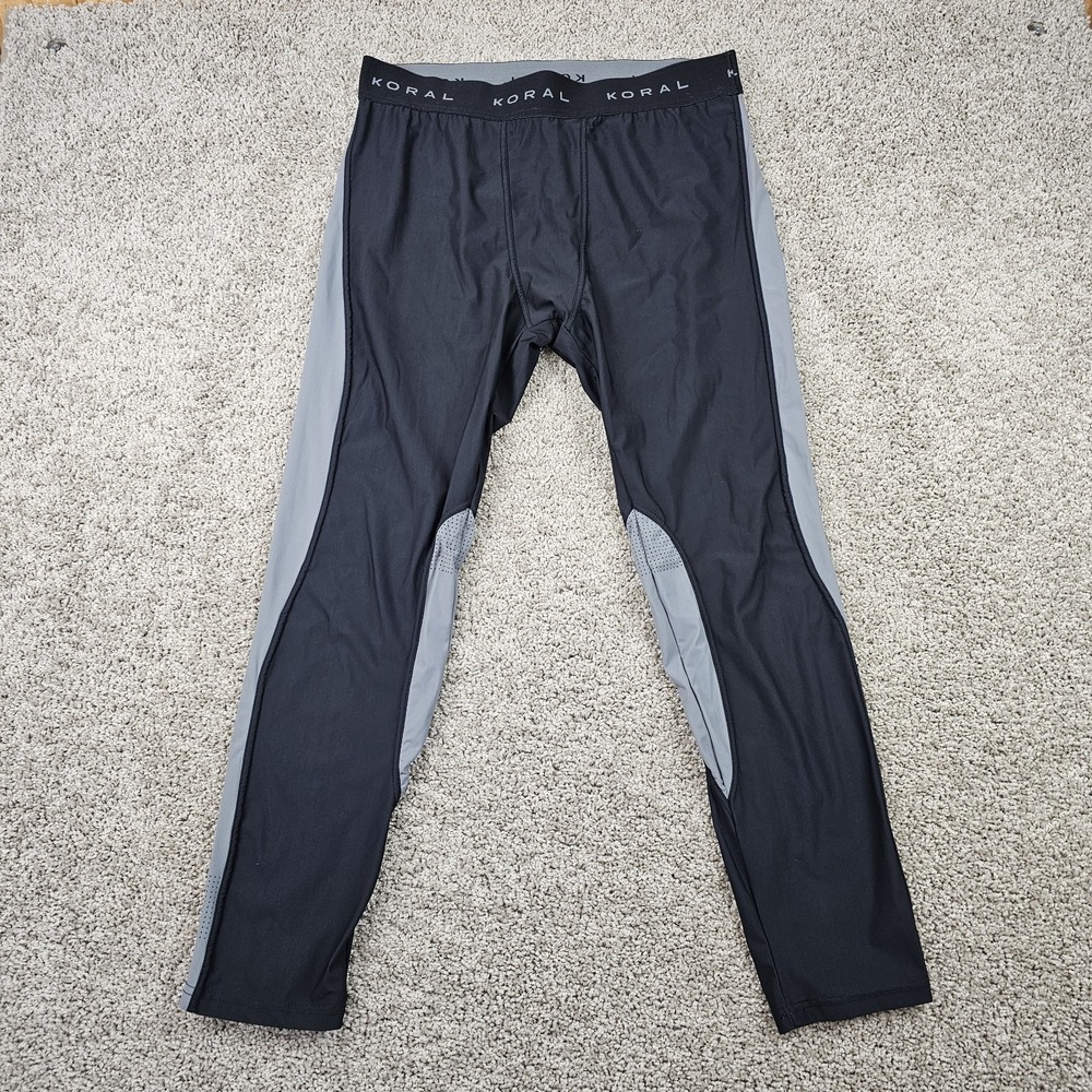 Koral Mens Athletic Compression Tights Size Large Black Gray Cropped Perforated